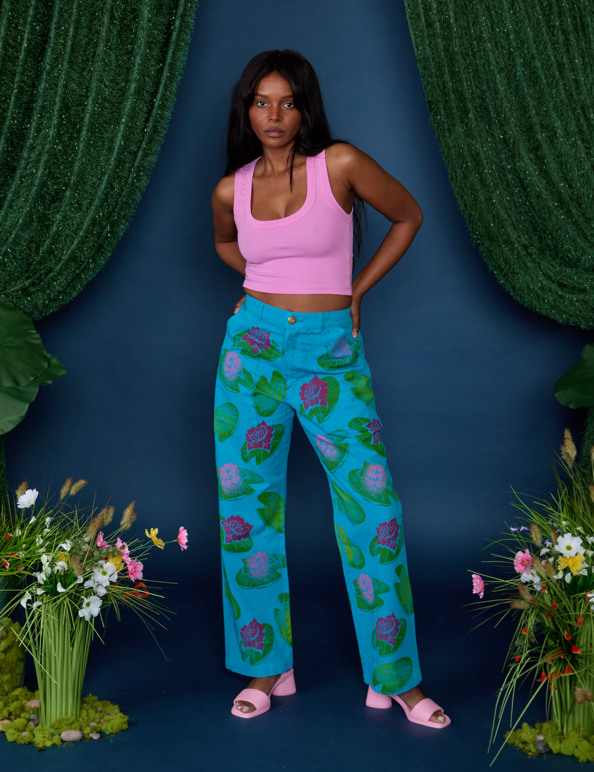 Paintstamped Work Pants - Lilypad *FINAL SALE*