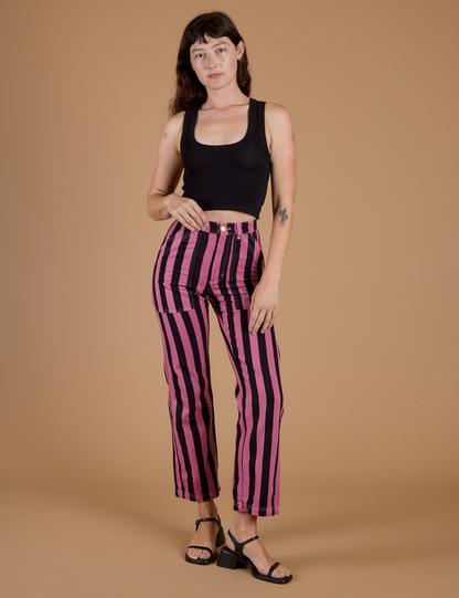 Black Stripe Work Pants - Bubblegum Pink