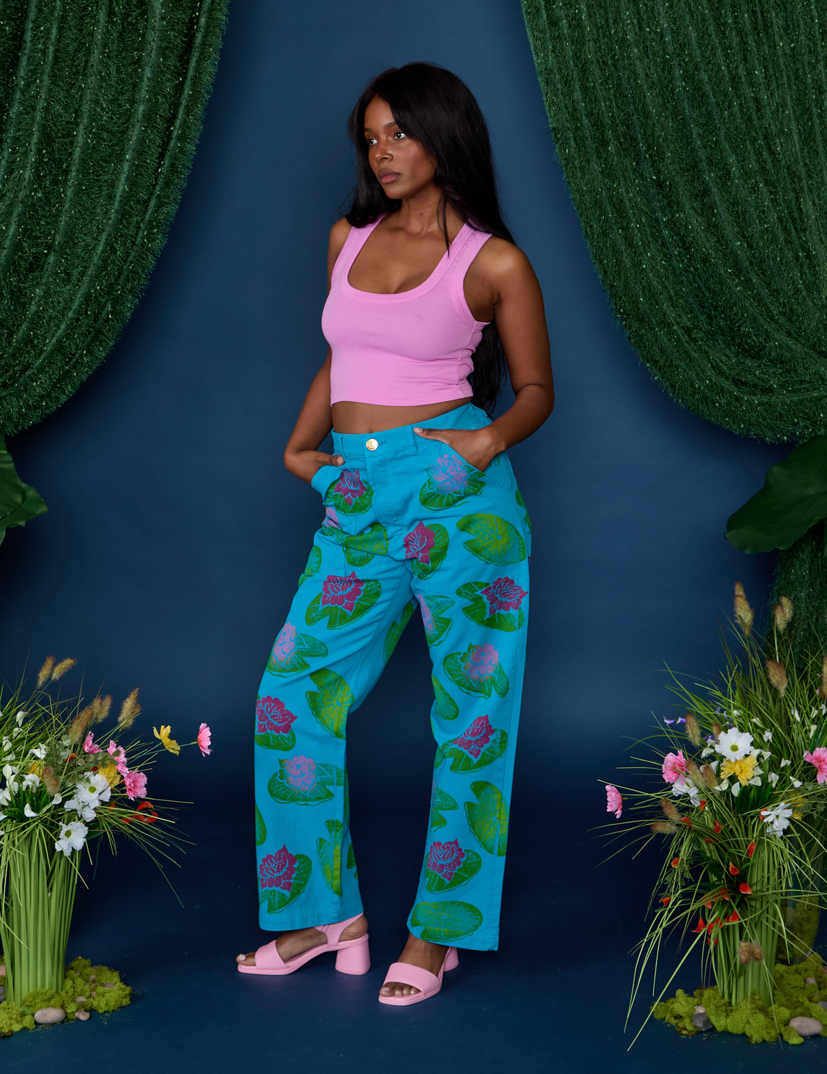 Paintstamped Work Pants - Lilypad *FINAL SALE*