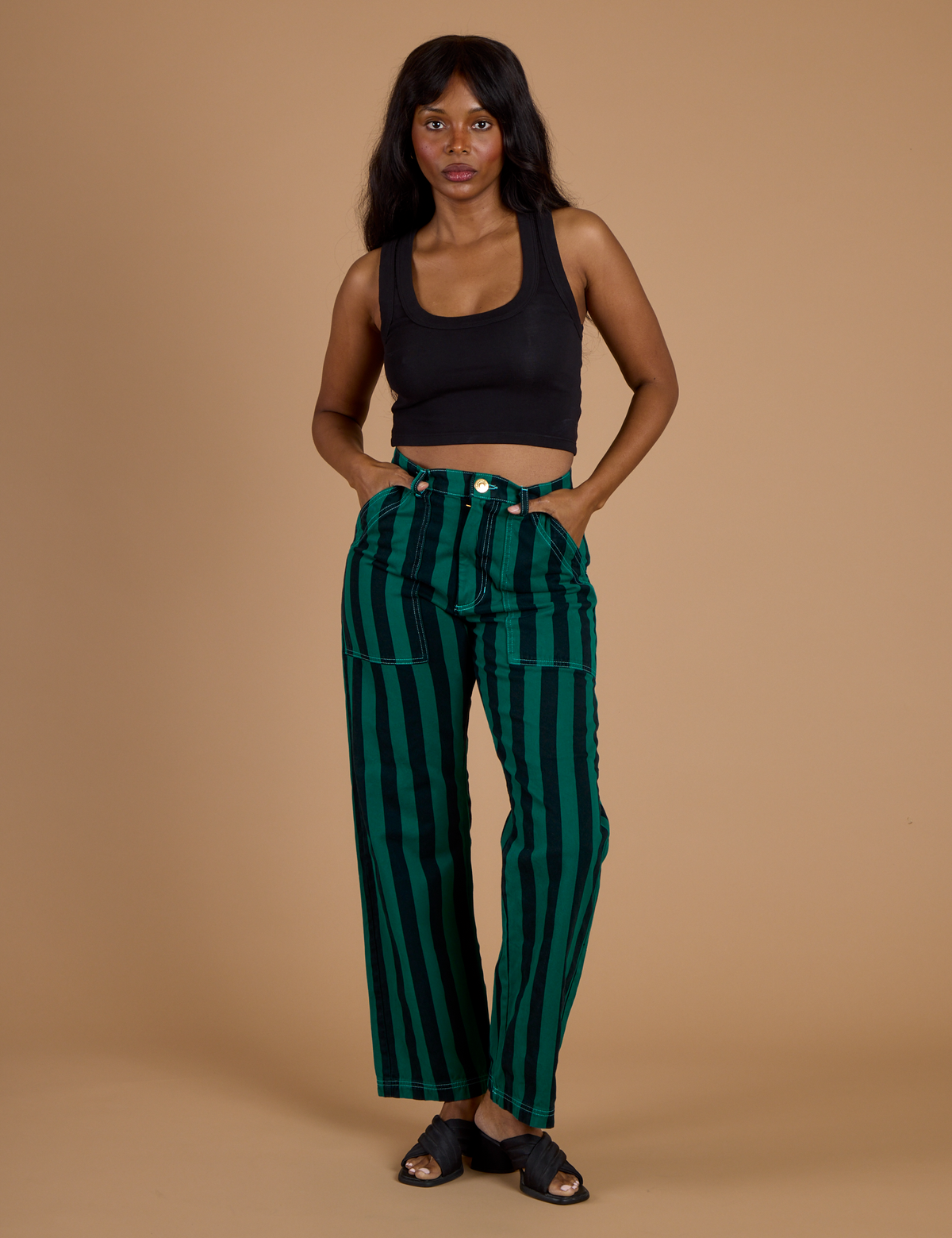 Black Stripe Work Pants - Hunter Green