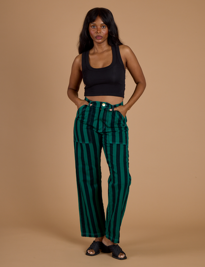 Black Stripe Work Pants - Hunter Green