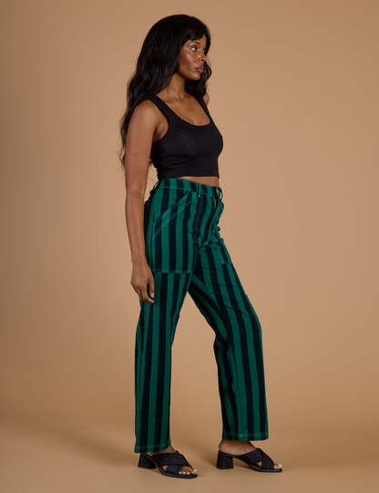 Black Stripe Work Pants - Hunter Green