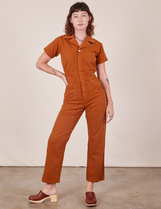 Short Sleeve Jumpsuit - Burnt Terracotta *FINAL SALE*