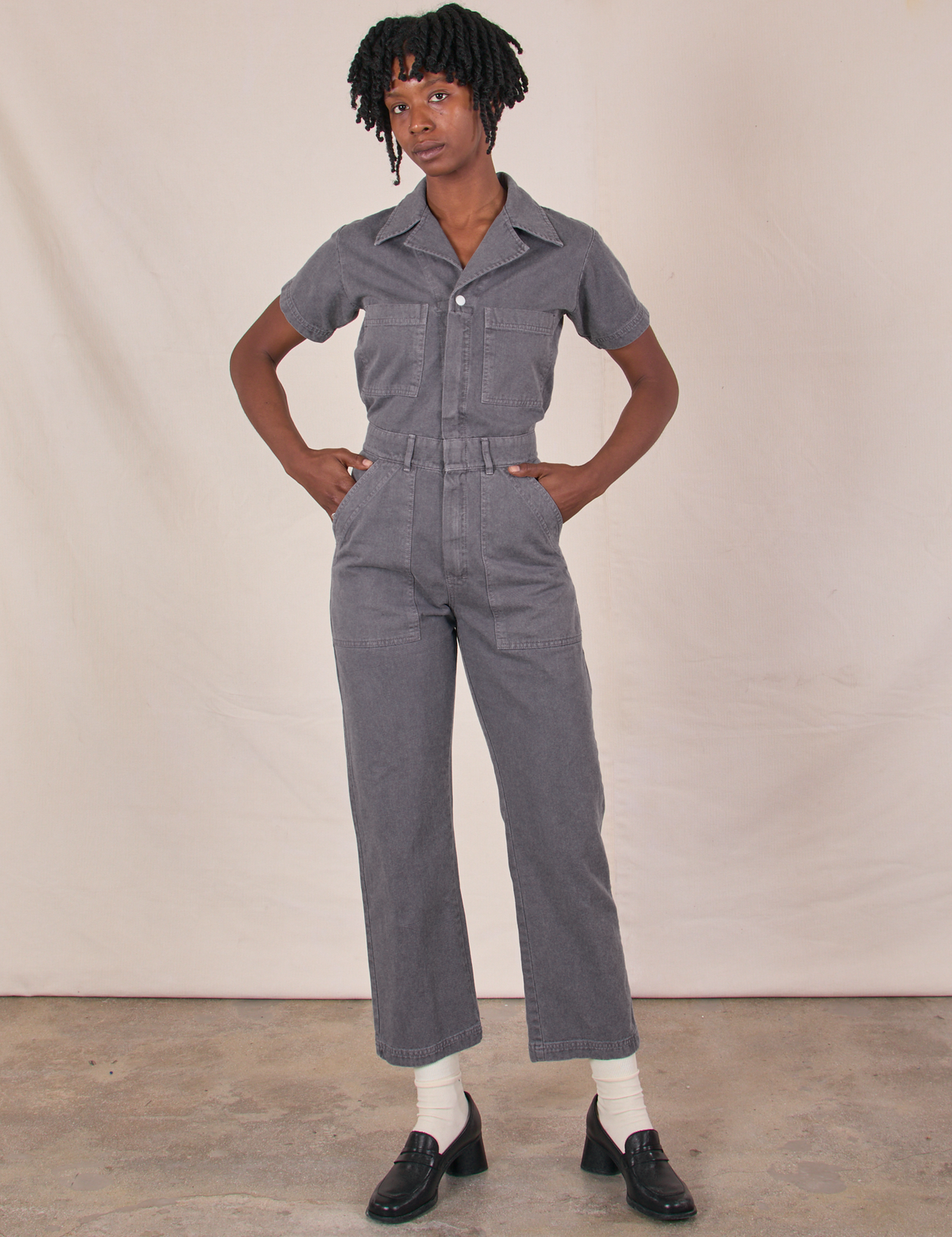 Petite Short Sleeve Jumpsuit - Washed Grey