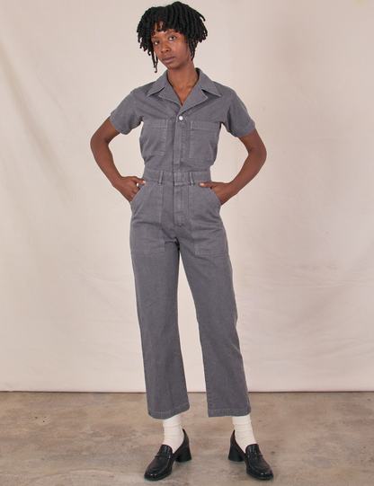 Petite Short Sleeve Jumpsuit - Washed Grey